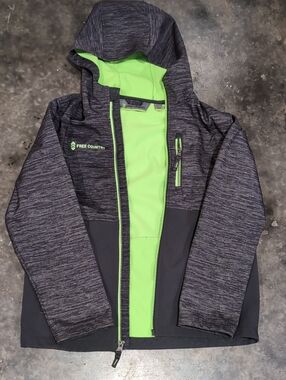 Free Country Kids Hooded Softshell Jacket in Gray Heather with Lime Size M 10-12